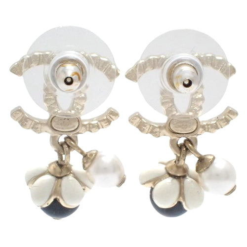Coco Mark swing earrings, metal (GP), rhinestones, faux pearls, accessories, jewelry, dangle, flower motif