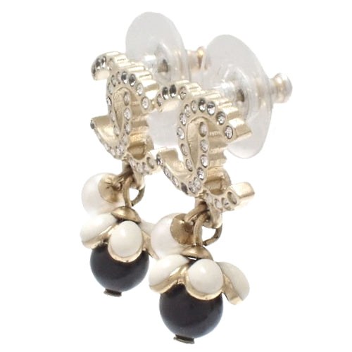 Coco Mark swing earrings, metal (GP), rhinestones, faux pearls, accessories, jewelry, dangle, flower motif