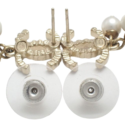 Coco Mark swing earrings, metal (GP), rhinestones, faux pearls, accessories, jewelry, dangle, flower motif