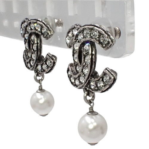 Coco Mark Pearl Swing Earrings, Metal, Faux Pearl, Rhinestone, Accessory, Jewelry, Dangle