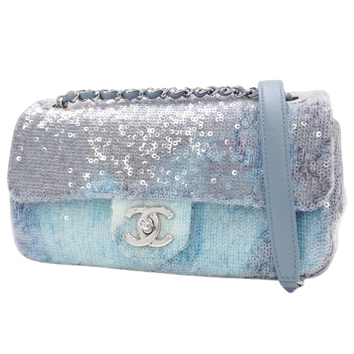 Chanel Coco Mark Chain Shoulder Bag, Sequined Leather, Light Blue, Shoulder Bag, Crossbody, Single Flap