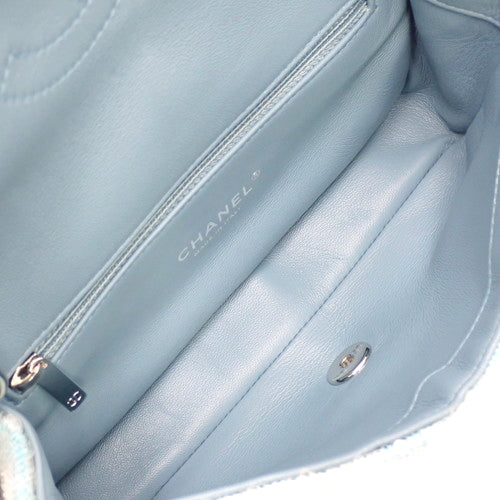Chanel Coco Mark Chain Shoulder Bag, Sequined Leather, Light Blue, Shoulder Bag, Crossbody, Single Flap