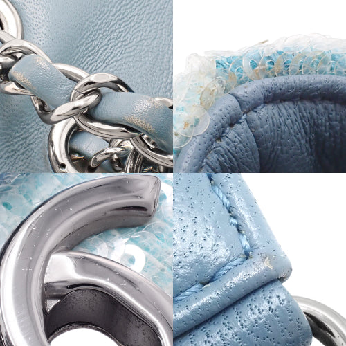 Chanel Coco Mark Chain Shoulder Bag, Sequined Leather, Light Blue, Shoulder Bag, Crossbody, Single Flap