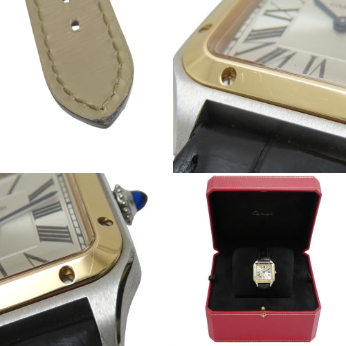 Santos-Dumont Watch SM W2SA0012 SS/PG/Alligator Quartz Champagne Gold Black