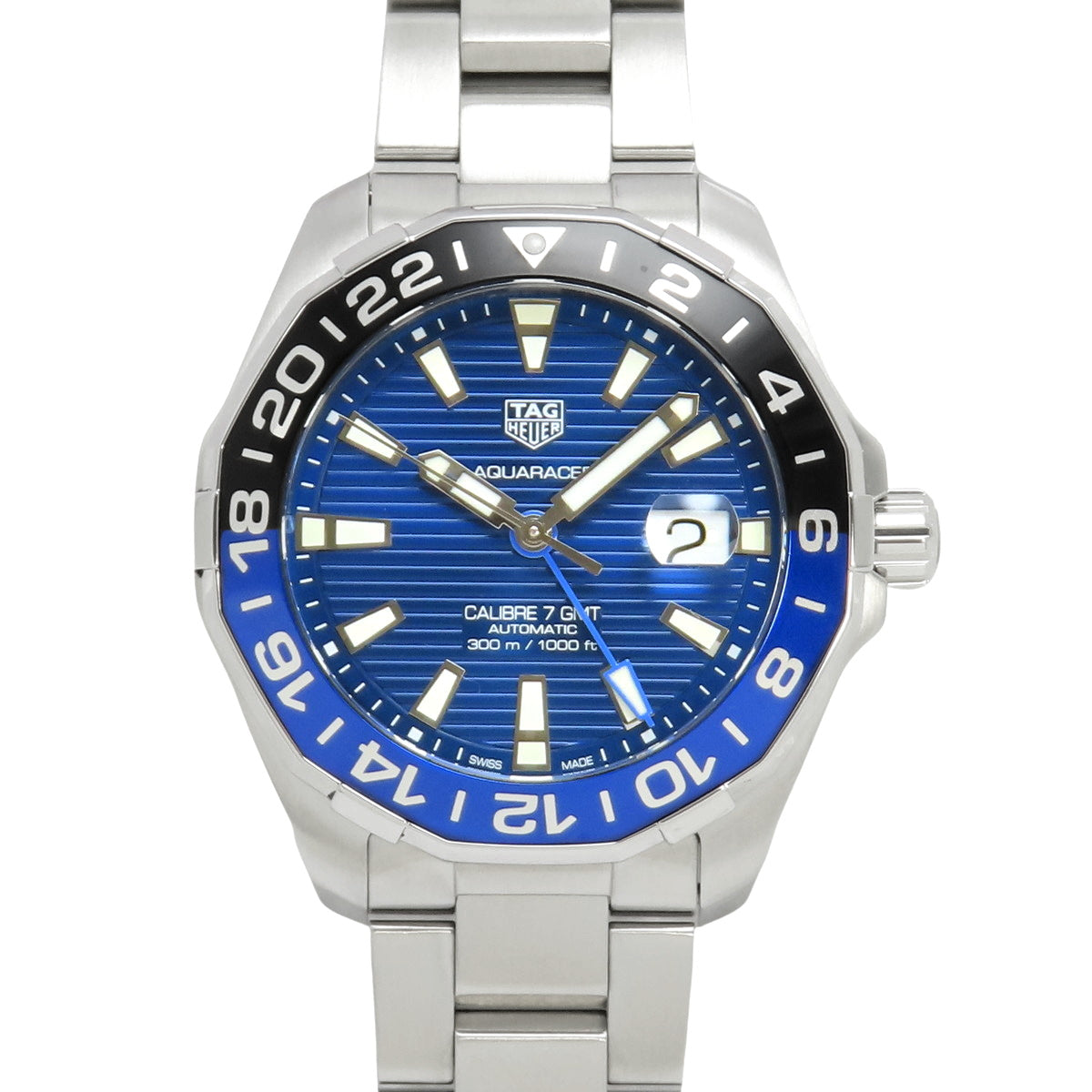 【保証書付】アクアレーサー キャリバー7 GMT WAY201T SS ステンレス 自動巻き 2020年8月購入 ブルー シルバー