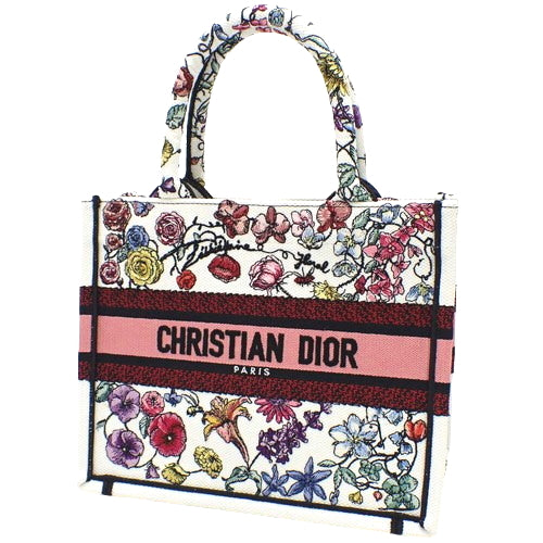 Florilegio Small Book Tote with Embroidered Floral Print, Canvas Handbag (M1265ZEMF_M933)