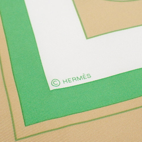 EX-LIBRIS, Carre 90, Apparel, Fashion Accessories, Carriage Pattern, Silk, Camel, Emerald