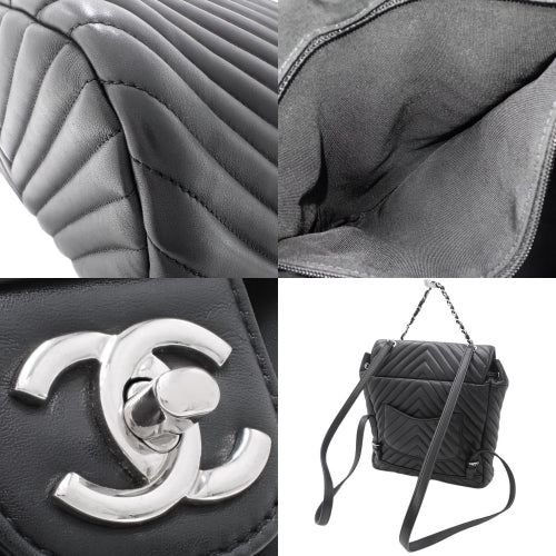 Chevron Coco Mark Chain Shoulder Backpack with V-Stitch Leather A91121