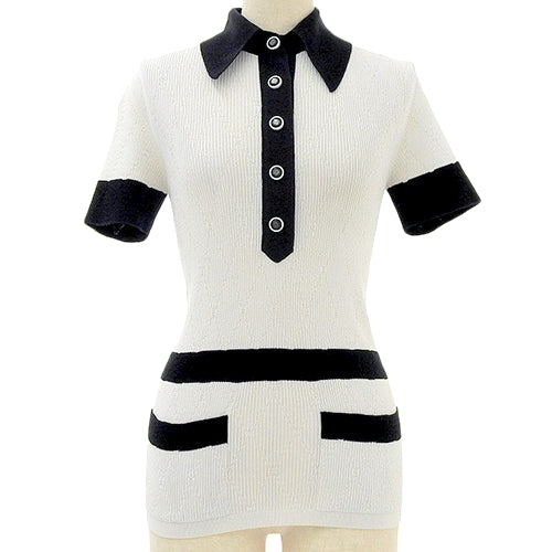 Coco Mark Two-Tone Knit Polo P51 Apparel Clothing Fashion Short Sleeve Size 36 Cotton Nylon
