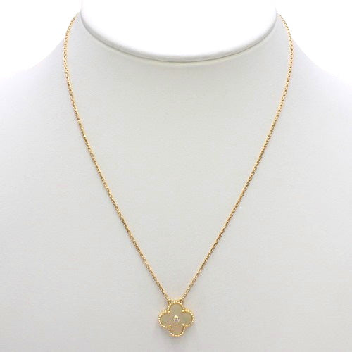 Vintage Alhambra Necklace with Diamond and Golden Shell, ARP2R700, 18K Yellow Gold (YG), 1 Piece, Clover Design, 2018 Christmas Limited Edition, with Warranty.