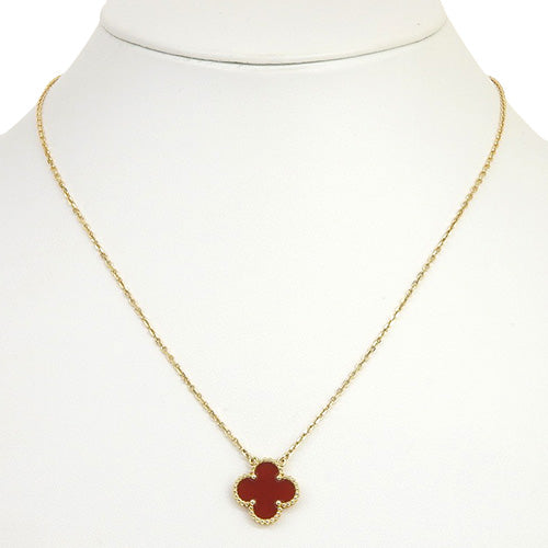 Vintage Alhambra Pendant, Carnelian, Yellow Gold (K18YG), Accessory, Jewelry, Flower, Clover Motif, Carnelian