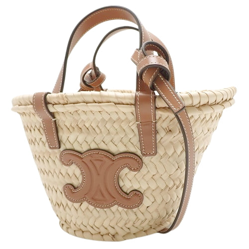 Triumph Panier Basket Mini Raffia Calf Tan Natural Basket Bag Shoulder Bag