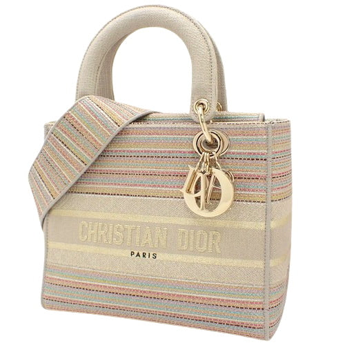 LADY D-Lite Medium Bag, Linen, Multicolor Beige, 50-MA-0211, 2-Way Shoulder Bag