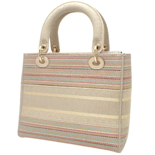 LADY D-Lite Medium Bag, Linen, Multicolor Beige, 50-MA-0211, 2-Way Shoulder Bag