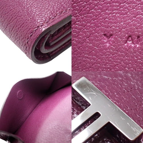 Bearn Mini Anemone Chevre Palladium Hardware Silver Hardware Y Stamp Compact Wallet Coin Case Bifold