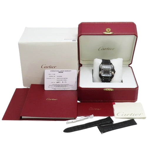 【2021年保証書付】サントス ドゥ カルティエ LM WSSA0039 SS ステンレス/ラバー 自動巻き 2021年6月購入 ブラック