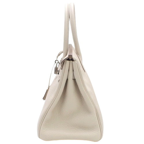 柏金30,Taurillon Clemence皮革,钯金五金件,奶油色,银色五金件,T刻印。