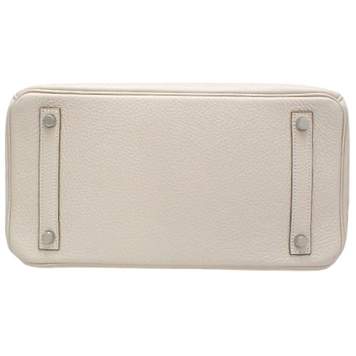 柏金30,Taurillon Clemence皮革,钯金五金件,奶油色,银色五金件,T刻印。