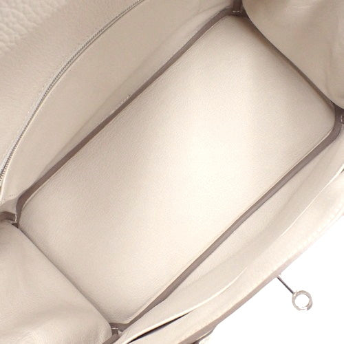 柏金30,Taurillon Clemence皮革,钯金五金件,奶油色,银色五金件,T刻印。