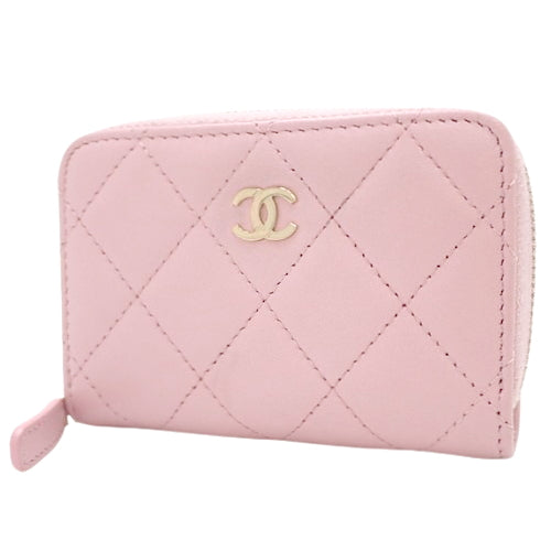 Matelasse Coco Mark Zip Coin Purse Round Zipper Mini Wallet Lambskin AP0216