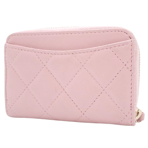 Matelasse Coco Mark Zip Coin Purse Round Zipper Mini Wallet Lambskin AP0216