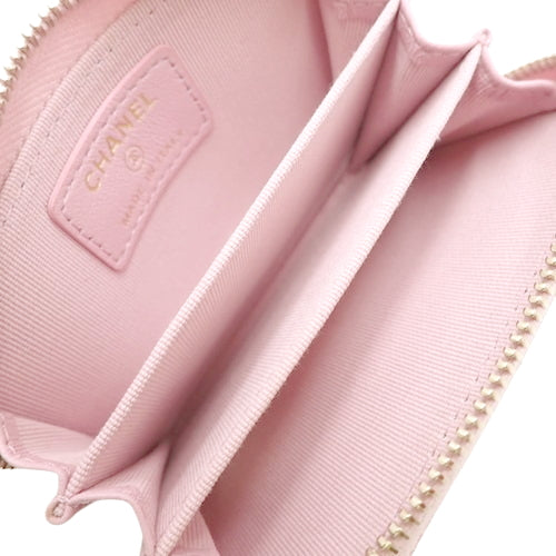 Matelasse Coco Mark Zip Coin Purse Round Zipper Mini Wallet Lambskin AP0216