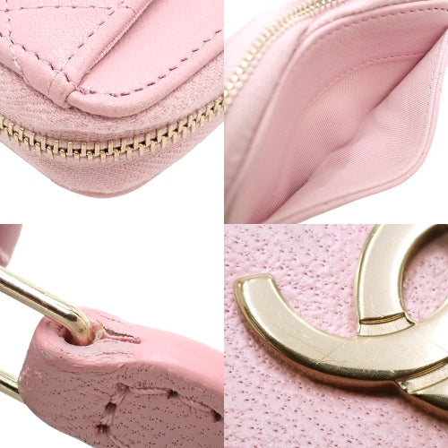 Matelasse Coco Mark Zip Coin Purse Round Zipper Mini Wallet Lambskin AP0216