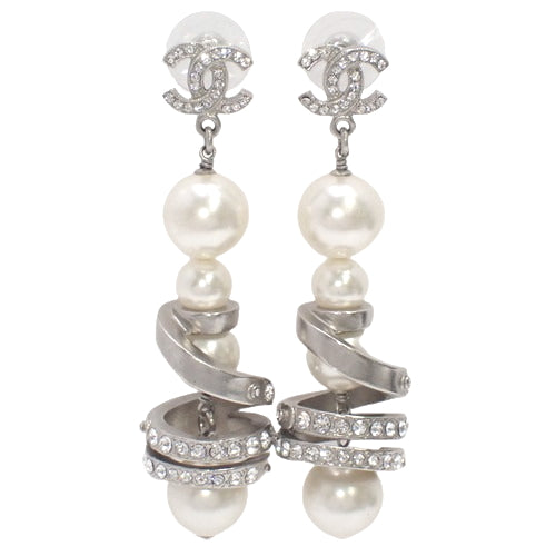 COCO MARK Tornado Pearl Earrings, Metal, Rhinestones, Faux Pearls, Accessories, Jewelry, Dangles