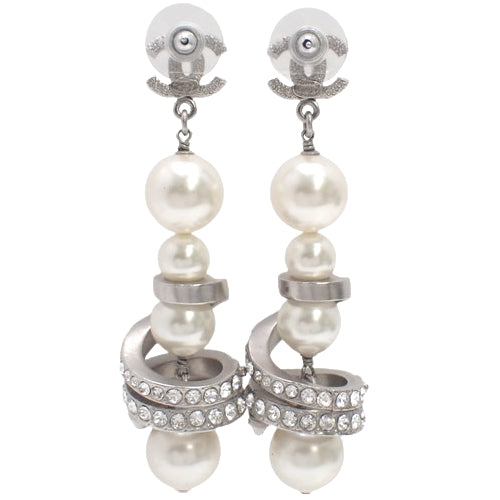 COCO MARK Tornado Pearl Earrings, Metal, Rhinestones, Faux Pearls, Accessories, Jewelry, Dangles