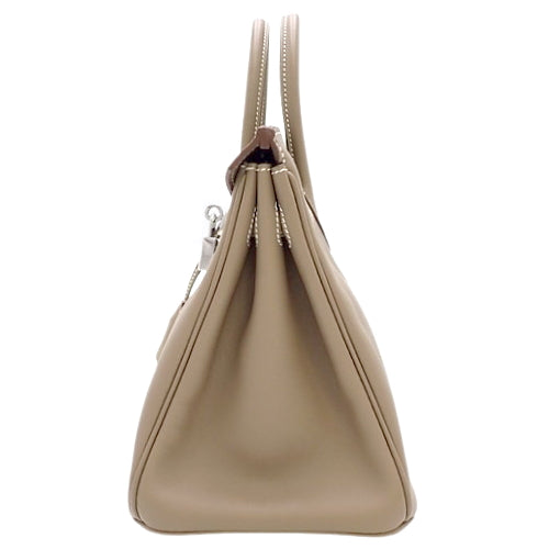 Birkin 25, Voile Swift leather, palladium hardware, Etoupe/Etoupe (color), silver hardware, T stamp.