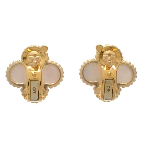 Vintage Alhambra Earrings, Mother-of-Pearl, Yellow Gold (K18YG), Accessory, Jewelry, Flower Motif, Clover