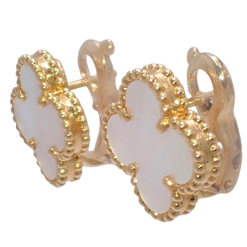 Vintage Alhambra Earrings, Mother-of-Pearl, Yellow Gold (K18YG), Accessory, Jewelry, Flower Motif, Clover