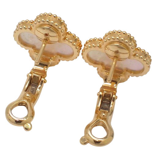 Vintage Alhambra Earrings, Mother-of-Pearl, Yellow Gold (K18YG), Accessory, Jewelry, Flower Motif, Clover