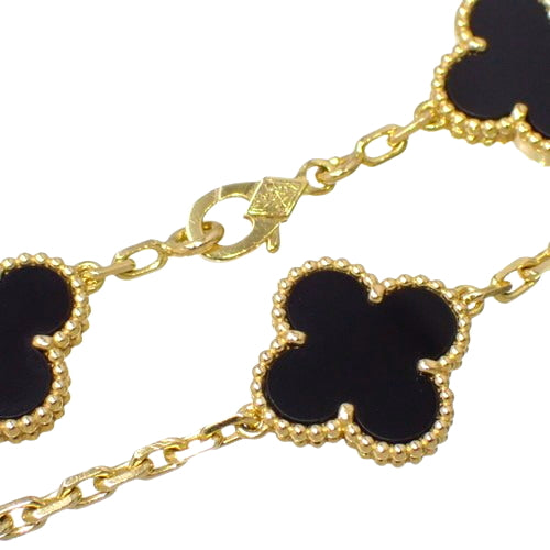 Vintage Alhambra Bracelet, 5-motif, onyx, yellow gold (K18YG), accessory, jewelry, flower, clover motif.