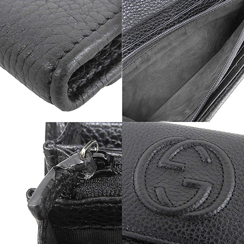 Interlocking G Long Wallet, Leather, Black, 598206, Soho, Bifold, Double G