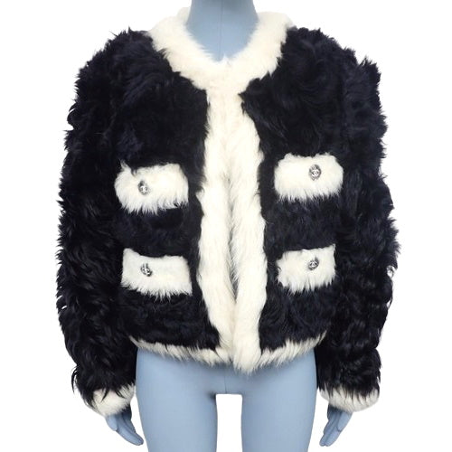 Coco Button Fur Jacket P71 Fashion Apparel Clothing Coat Size 34 Lambskin Silk