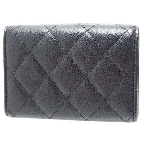 Matelasse Coco Mark Tri-Fold Wallet, Caviar Skin, Black, A84401, Mini Wallet, 3-Fold