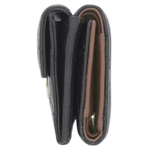 Matelasse Coco Mark Tri-Fold Wallet, Caviar Skin, Black, A84401, Mini Wallet, 3-Fold