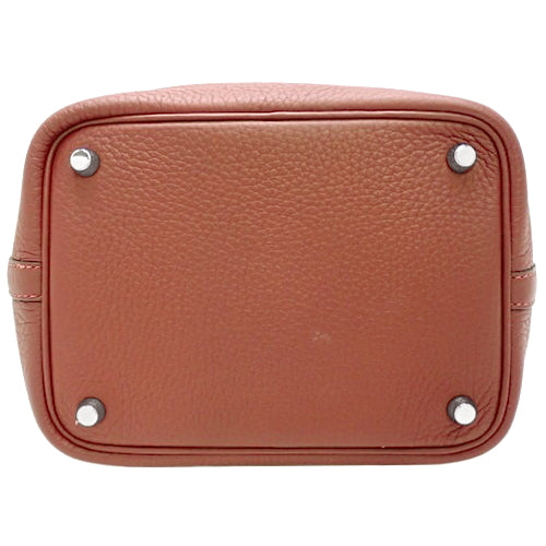 Picotin Lock PM, Toron Clemence leather, palladium hardware, Rouge Ash color, silver hardware, U stamp.