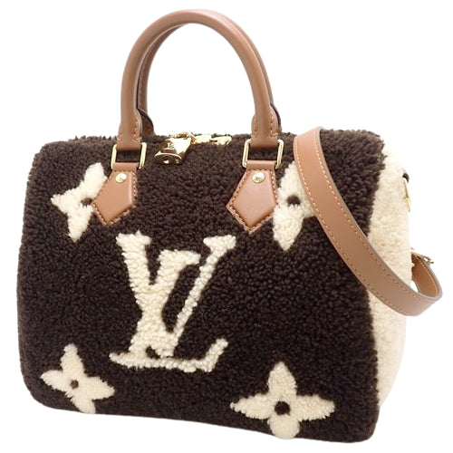 Monogram Teddy Speedy Bandouliere 25 Leather Shearling Dark Brown Cream M55422 2WAY Shoulder Bag, Mini Boston Bag