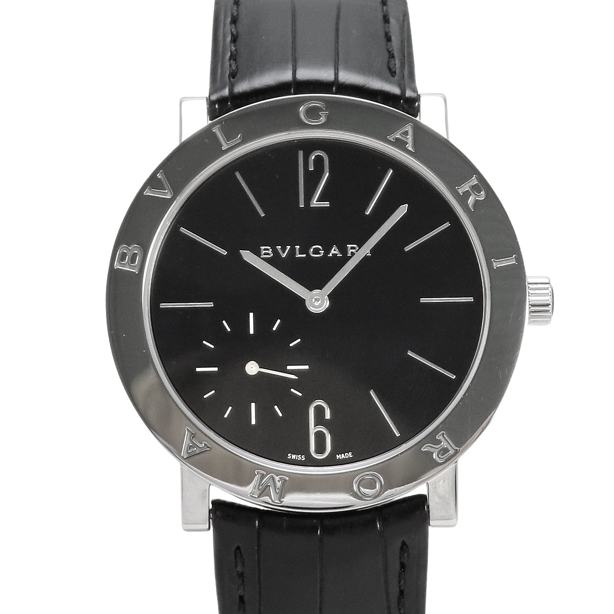 BB41SXTRO Bulgari Bulgari Roma Finissimo, stainless steel/leather, hand-wound, black dial, see-through back.