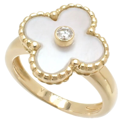 Vintage Alhambra Ring, Diamond/Mother of Pearl, Yellow Gold (K18YG), Accessory, Jewelry, Mother of Pearl