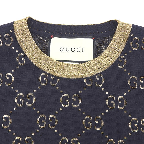 GGコットンラメ ファブリック トップス アパレル ファッション 衣類 半袖 リブ ニット Tシャツ S コットン ナイロン 526759 X9W83 4921(2024年12月現在現行品)