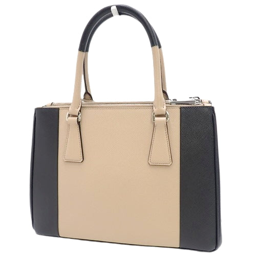 Galleria Medium Saffiano Leather, Beige/Black, 1BA863, 2-Way Shoulder/Top Handle Tote Bag