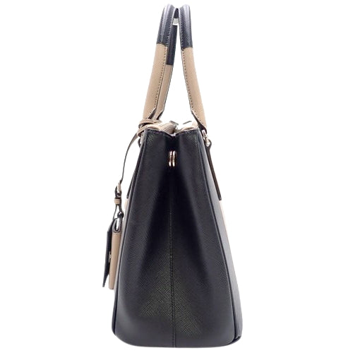 Galleria Medium Saffiano Leather, Beige/Black, 1BA863, 2-Way Shoulder/Top Handle Tote Bag