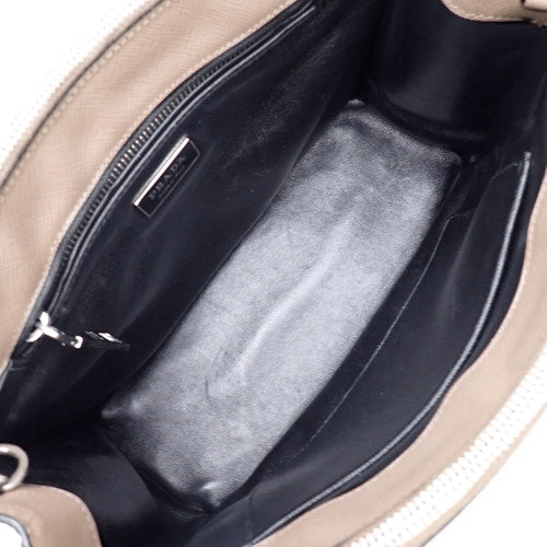 Galleria Medium Saffiano Leather, Beige/Black, 1BA863, 2-Way Shoulder/Top Handle Tote Bag