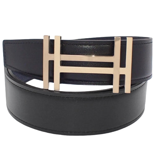 H.O.C. belt, size 32, reversible H belt, apparel accessory, fashion accessory, 85cm, Box Calf Togo leather, Bleu Nuit, U stamp.