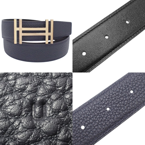 H.O.C. belt, size 32, reversible H belt, apparel accessory, fashion accessory, 85cm, Box Calf Togo leather, Bleu Nuit, U stamp.