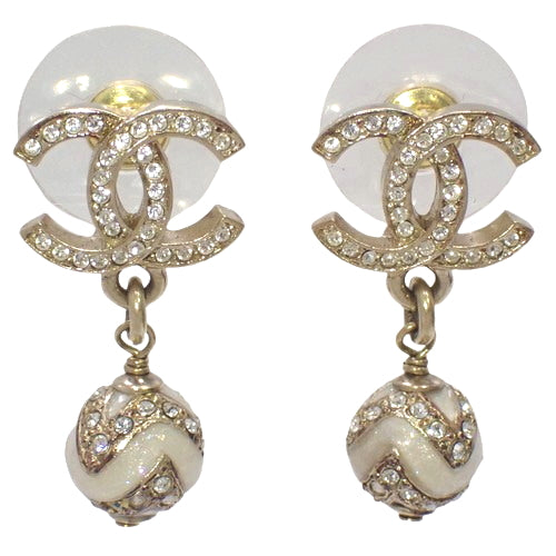 Coco Mark Rhinestone Pearl Earrings, Metal (GP), Rhinestone Accessory, Jewelry, Dangle Earrings