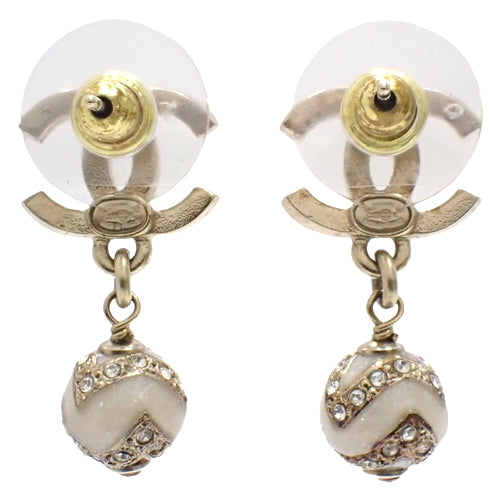 Coco Mark Rhinestone Pearl Earrings, Metal (GP), Rhinestone Accessory, Jewelry, Dangle Earrings
